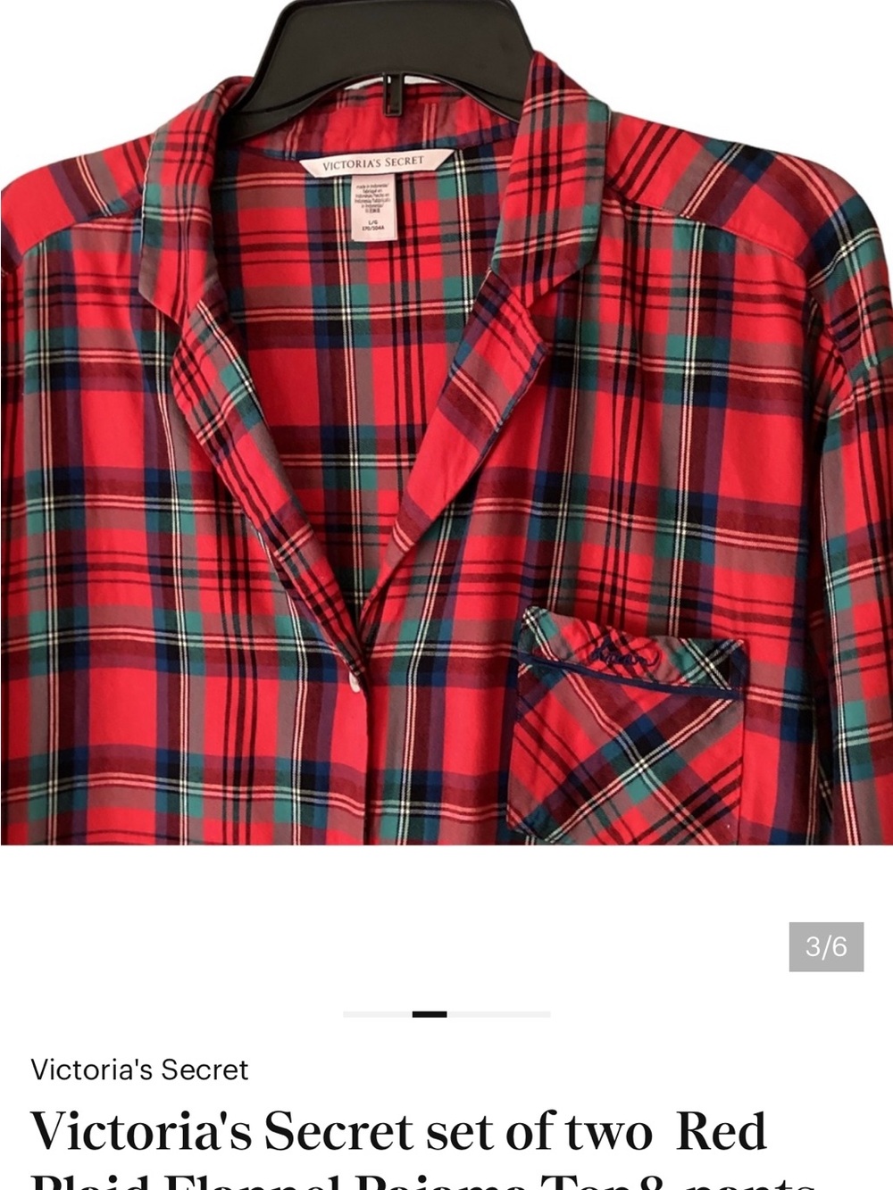 Victoria's Secret set of 2, Red Plaid Flannel Pajama Set, Large, Like new